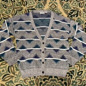 Vtg 90’s Method Geometric Acrylic Cotton Grandpa Button Cardigan Sweater XL Tall